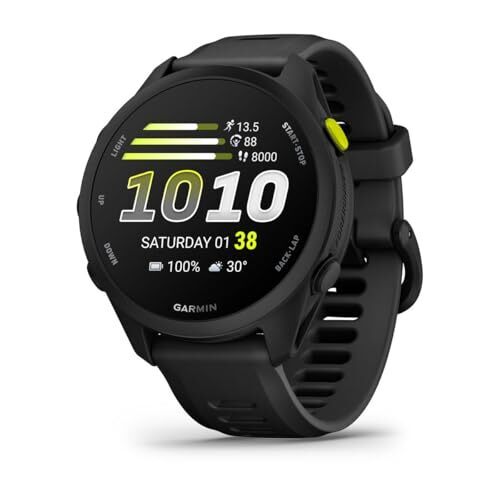ساعة Garmin Forerunner® 70، ساعة ركض ذكية سهلة الاستخدام مزودة بنظام تحديد المواقع العالمي (GPS)، مقاييس تدريب متقدمة ورؤى للتعافي، عمر بطارية يصل إلى 13 يومًا، لون أسود