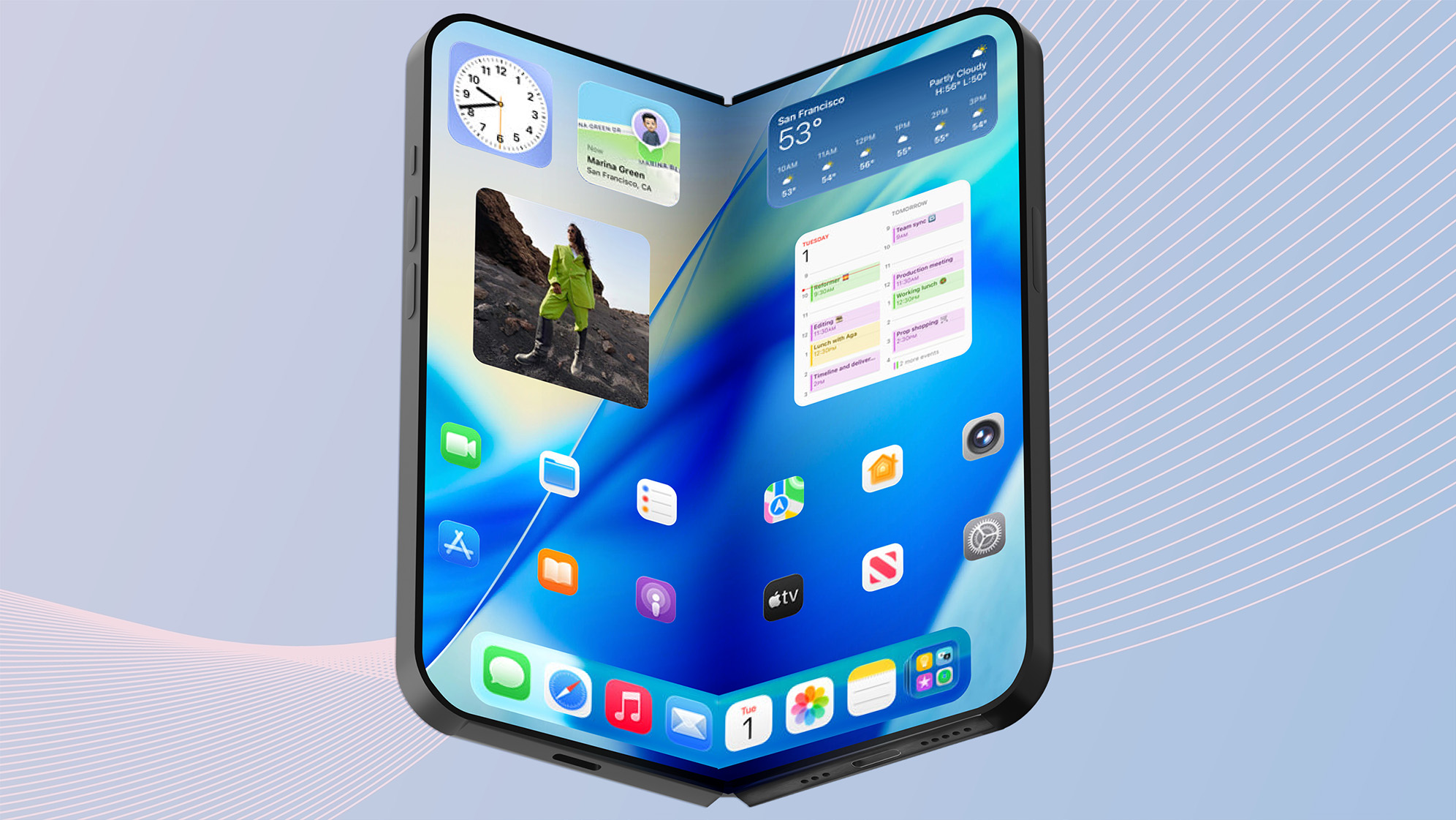 تصور لجهاز iPhone القابل للطي المحتمل القادم