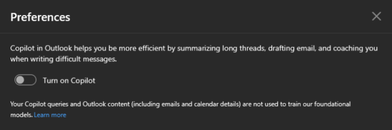 إيقاف تشغيل Copilot AI في Outlook.