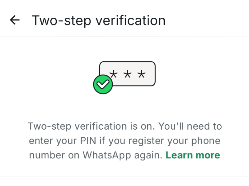 إعداد التحقق بخطوتين في WhatsApp