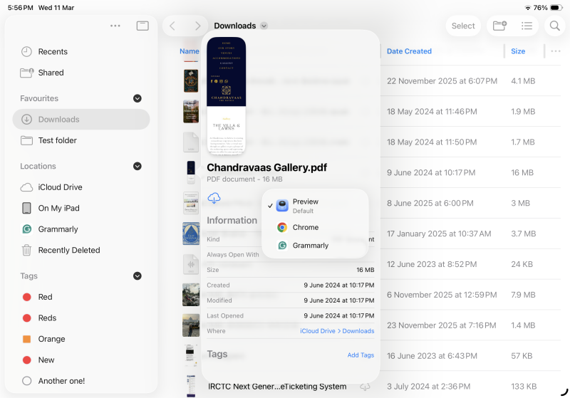 اختيار التطبيقات الافتراضية لنوع ملف في تطبيق Files.