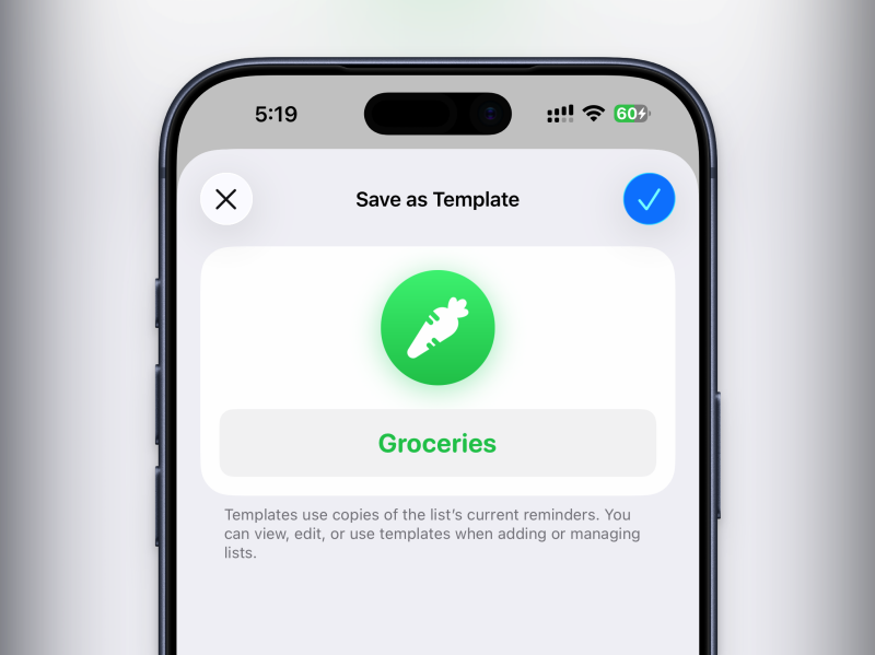 قوالب التذكيرات على iPhone.
