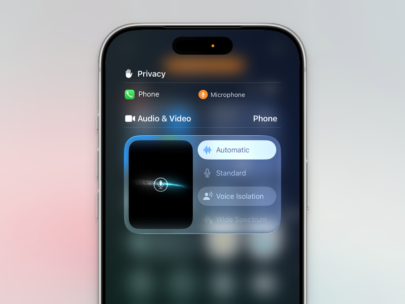 وضع عزل الصوت (Voice Isolation) وعناصر التحكم في الميكروفون في iOS 26.