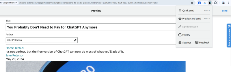 إضافة Send to Kindle لمتصفح Chrome.