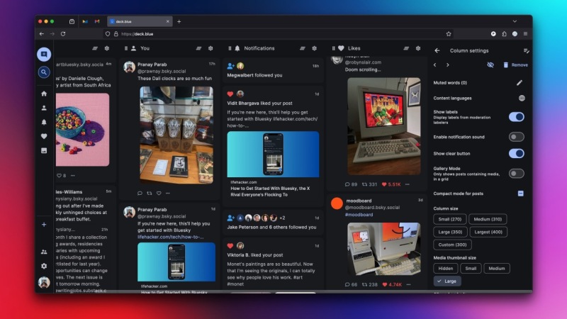 تصميم يشبه TweetDeck لتطبيق Bluesky.