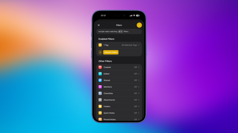 المجلدات الذكية في Apple Notes على iPhone.
