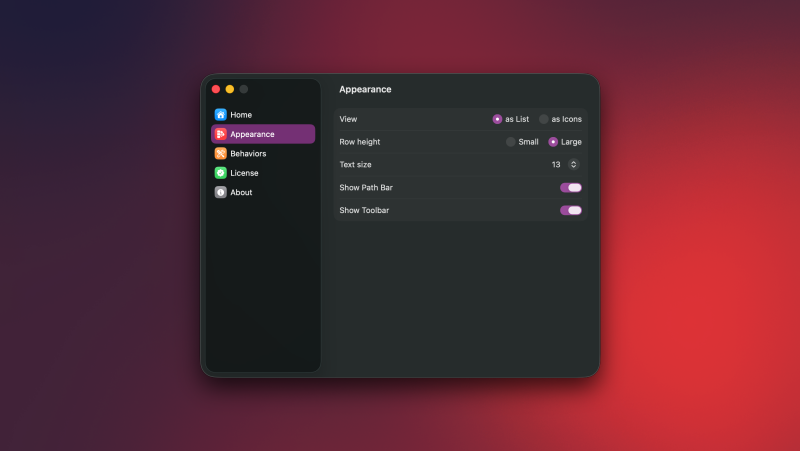 إعدادات Folder Preview Pro على جهاز Mac.