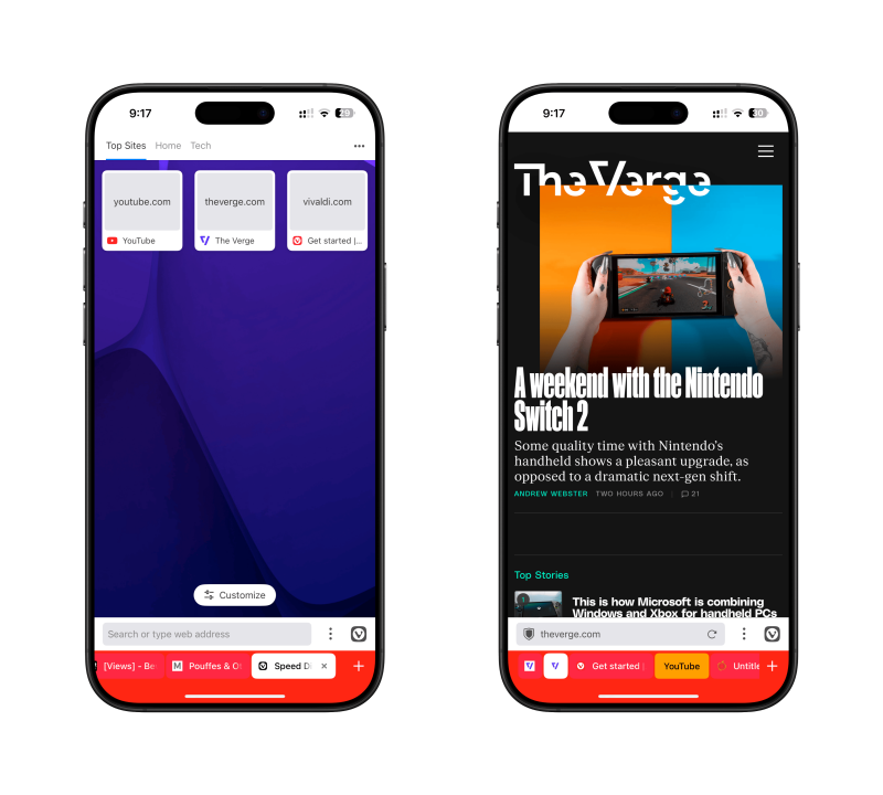 متصفح Vivaldi على iPhone