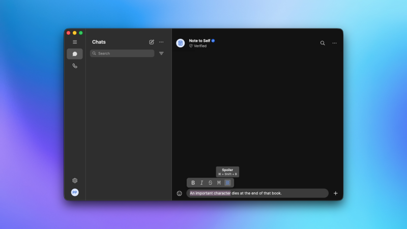 تنسيق Spoiler في Signal على Mac.