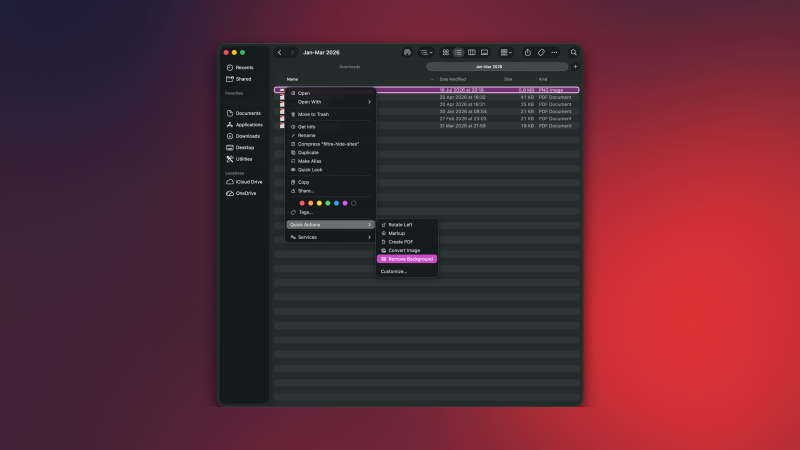 إزالة الخلفية مميزة في Finder على جهاز Mac.