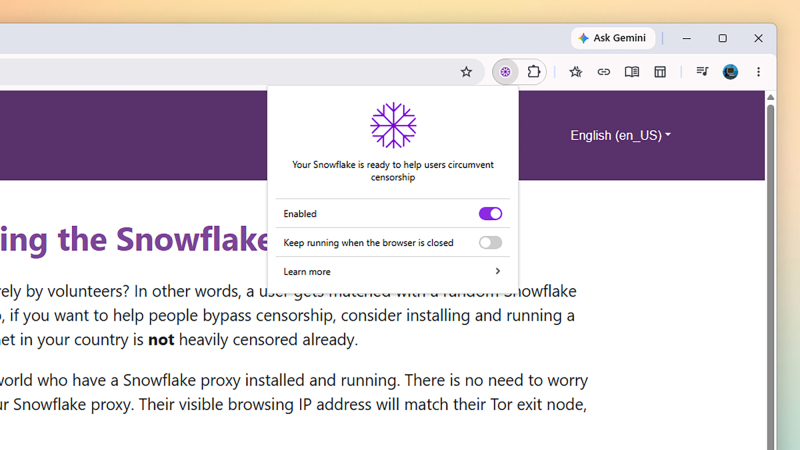 إضافة متصفح Snowflake Volunteer