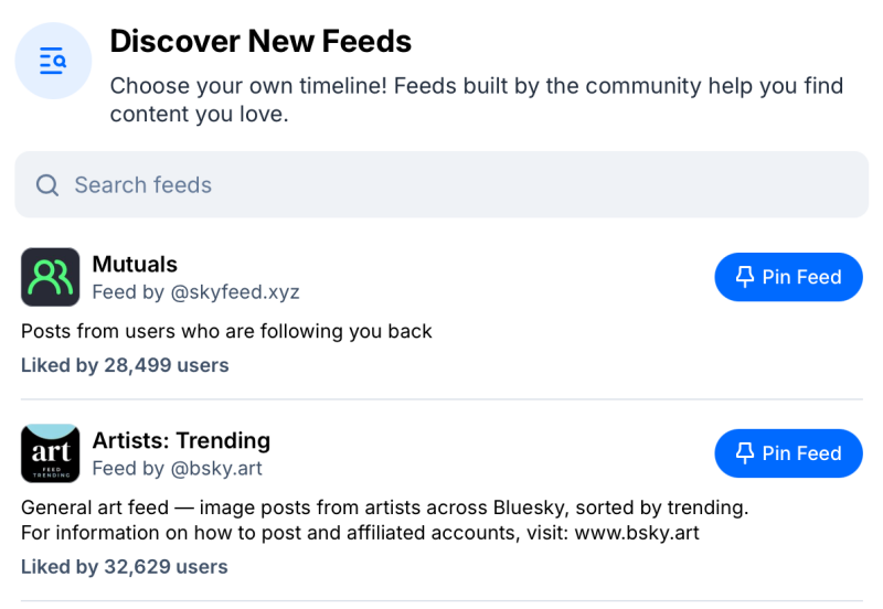 اكتشف وثبّت الخلاصات في Bluesky