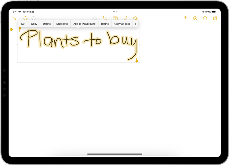تعديل النص المكتوب بخط اليد باستخدام Apple Pencil على iPad.
