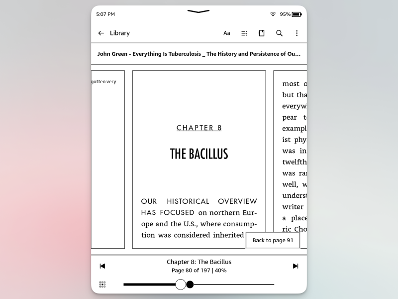التنقل بين الفصول في Kindle.