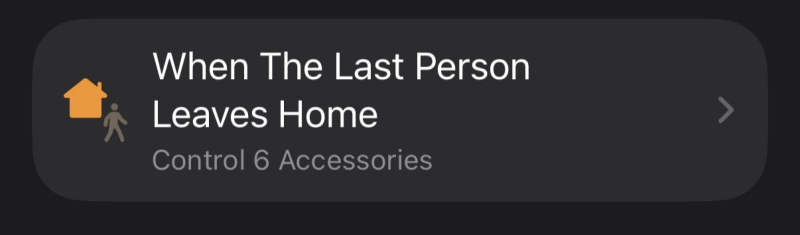 لقطة شاشة توضح خيار "عند مغادرة آخر شخص" في تطبيق Apple Home.