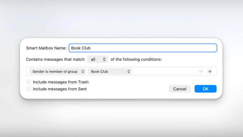 صندوق بريد ذكي في تطبيق Apple Mail لجهاز Mac.