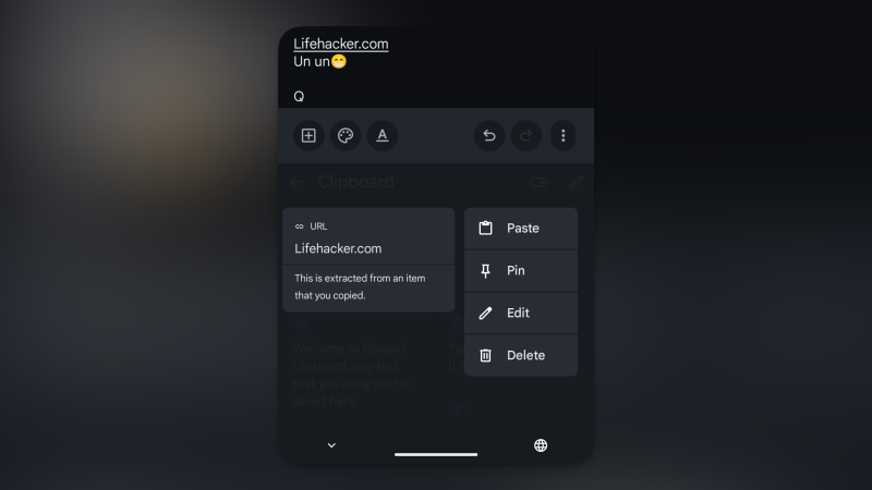 إدخالات الحافظة المثبتة في Gboard.