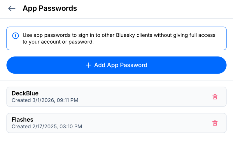 كلمات مرور التطبيقات في Bluesky