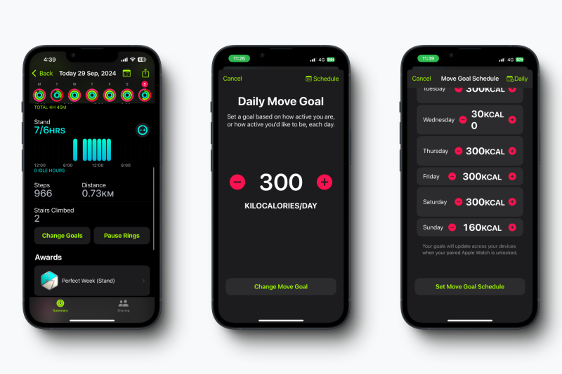 تعديل أهداف حلقات النشاط (Activity Rings).