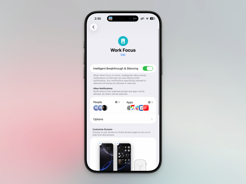 وضع التركيز في iPhone