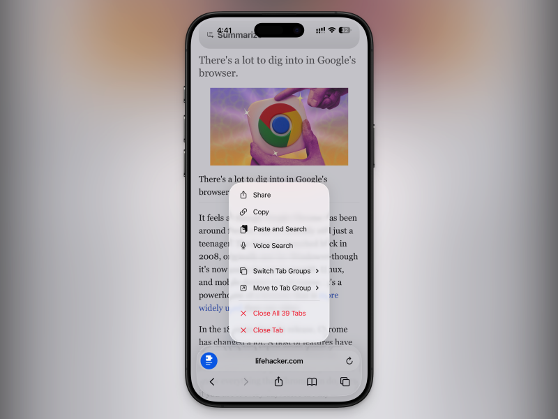 قائمة الضغط المطول في Safari