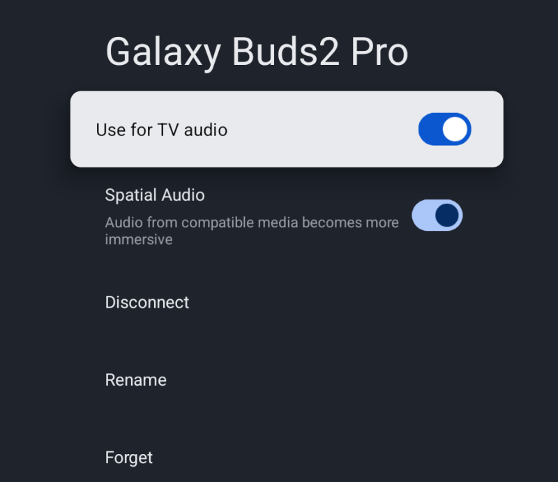 لقطة شاشة لقائمة صوت Bluetooth على Google TV