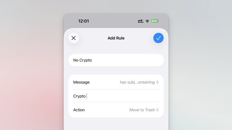 قاعدة عدم وجود عملات مشفرة في بريد iCloud.