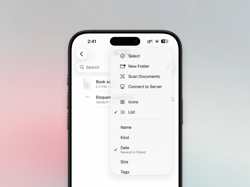 مسح المستندات في تطبيق Files