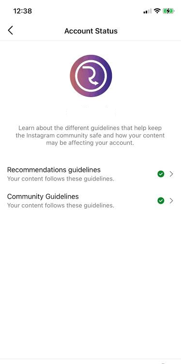 شاشة حالة الحساب في Instagram تعرض الميزات التي لا يمكنك استخدامها عندما يكون زر إنشاء المنشور مفقودًا.