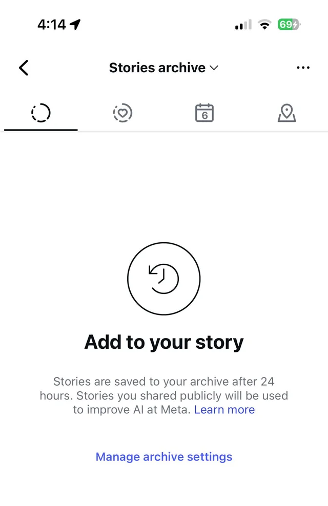 ملف شخصي على Instagram تفتقد فيه خيار Archive من القائمة أو لا تظهر القصص القديمة في Archive.