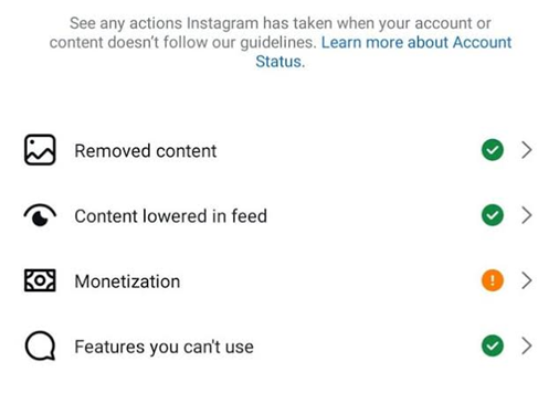 حساب Instagram احترافي تفتقر فيه ميزات تحقيق الدخل، بينما يتم فحص لوحة التحكم الاحترافية وشاشات الأهلية.