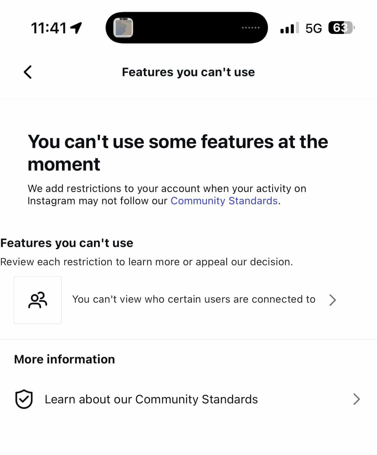 شاشات حالة حساب Instagram والإبلاغ عن المشكلات المستخدمة للتحقق من القيود والإبلاغ عن عدم وجود خيار Trial Reels.