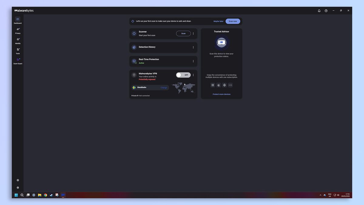 لقطة شاشة لبرنامج Malwarebytes لمكافحة الفيروسات