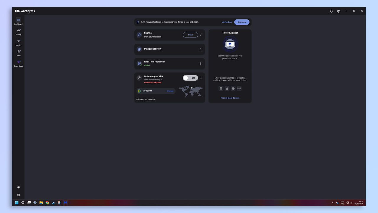 لقطة شاشة لبرنامج Malwarebytes لمكافحة الفيروسات