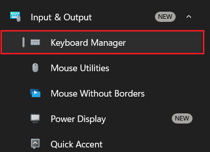 فتح Keyboard Manager داخل إعدادات PowerToys.