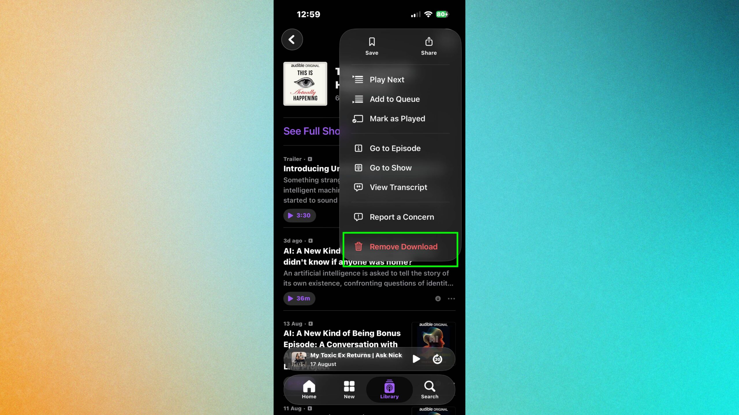 إزالة التنزيلات في Apple Podcasts