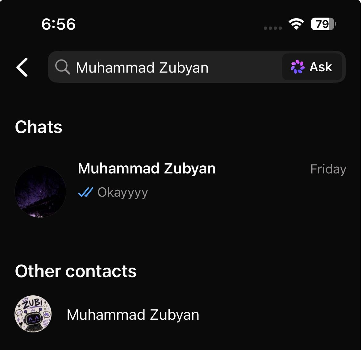 إعادة فتح WhatsApp بعد حفظ جهة اتصال والبحث عن الرقم مرة أخرى للتأكد من ظهور الاسم الآن.