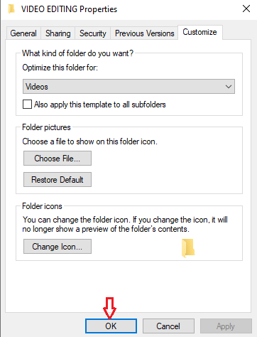 خصائص مجلد Videos في Windows تظهر علامة التبويب Location وخيار Restore Default.