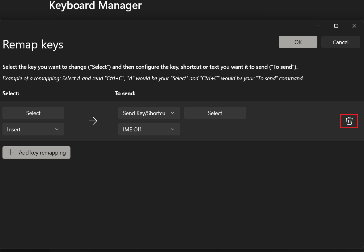مراجعة اختصارات Keyboard Manager المعاد تعيينها للتعارضات مع Win e Alt e Space.