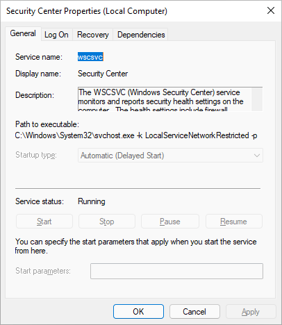 خدمة Security Center في Windows