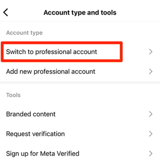 إعدادات حساب Instagram: التبديل من حساب شخصي إلى حساب احترافي لمنشئ محتوى أو حساب تجاري.