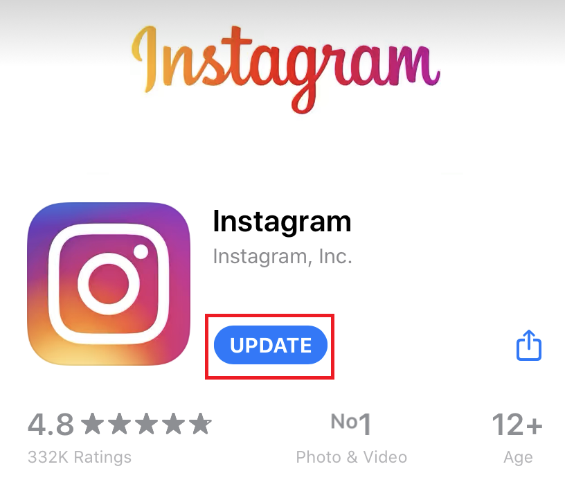 متجر التطبيقات أو متجر Google Play يعرض تحديثًا لـ Instagram أثناء التحقق من سلوك خيار إضافة ملاحظة المفقود في الريلز.