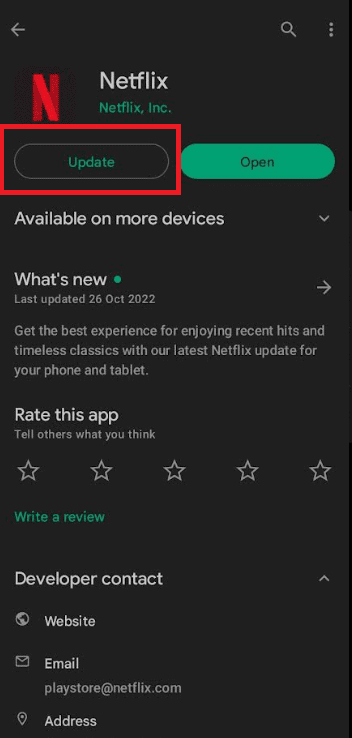 متجر Google Play يعرض تحديثًا لتطبيق Netflix على Android.