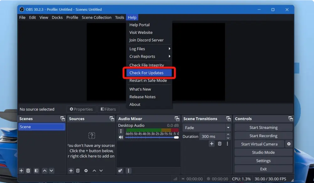 تحديث OBS Studio على macOS.