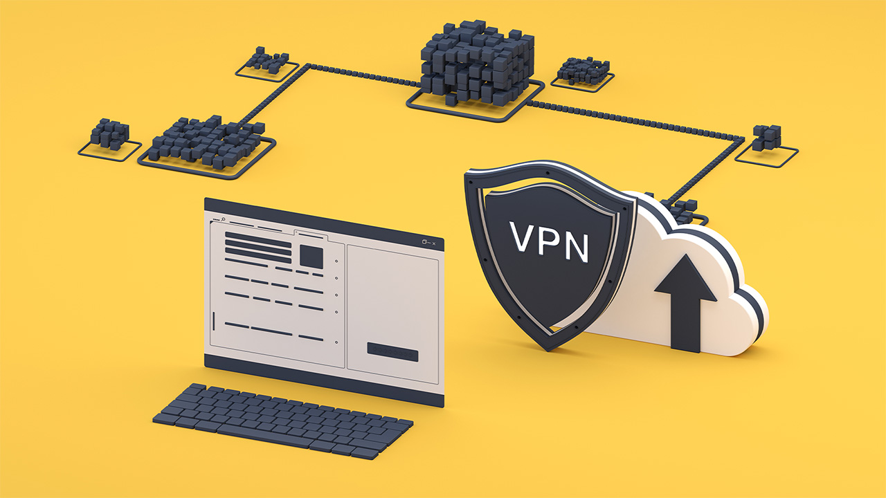 رسم توضيحي لشبكة VPN على خلفية صفراء