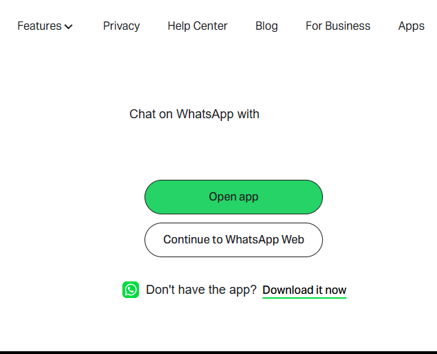 صورة لمتصفح يفتح رابط WhatsApp wa.me أو click-to-chat دون حفظ الرقم في جهات الاتصال.