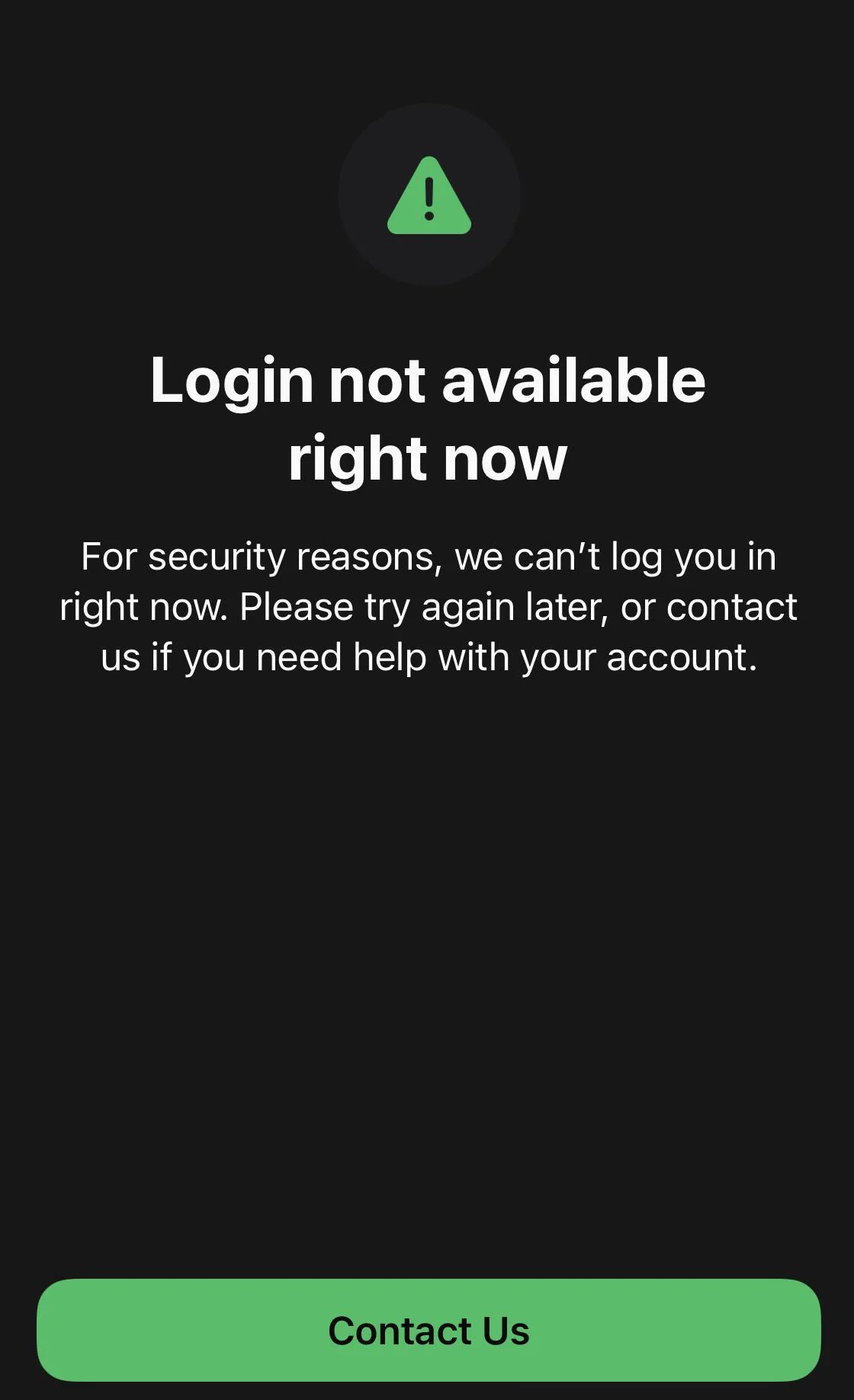 شاشة خطأ تسجيل الدخول إلى WhatsApp التي تظهر خيار Contact Us.