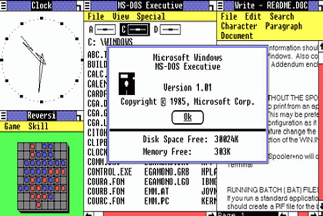 الشاشة الرئيسية لـ Windows 1.0