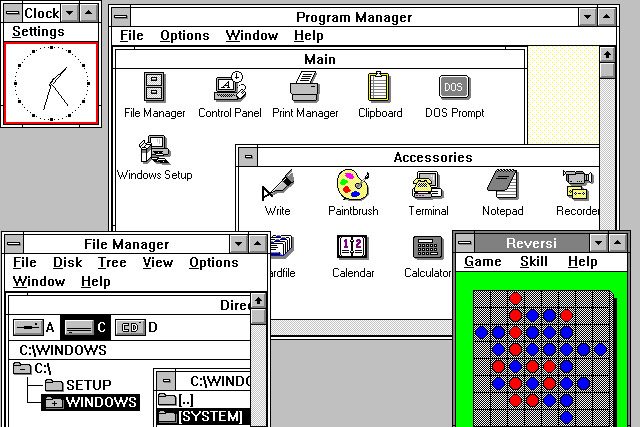 مساحة عمل سطح مكتب Windows 3.0.