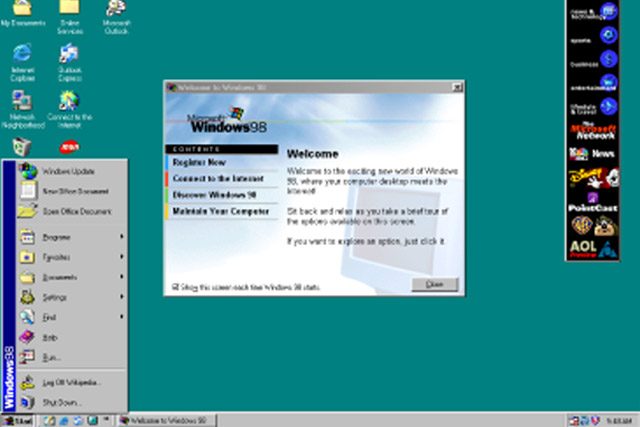 سطح مكتب Windows 98.